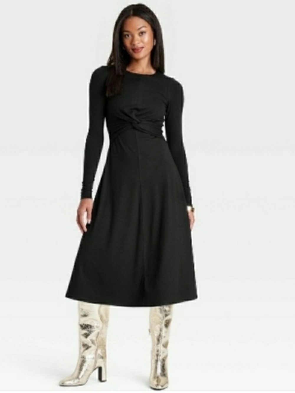 a new day Black Long-Sleeve Twist-Front Midi Dress